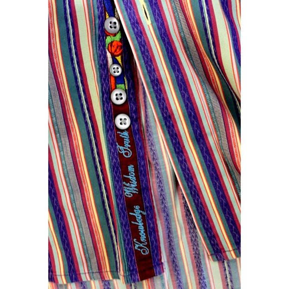 Robert Graham Mens Shirt Stripe Long Sleeve Button Flip Cuff Multi Sz L - Picture 8 of 14